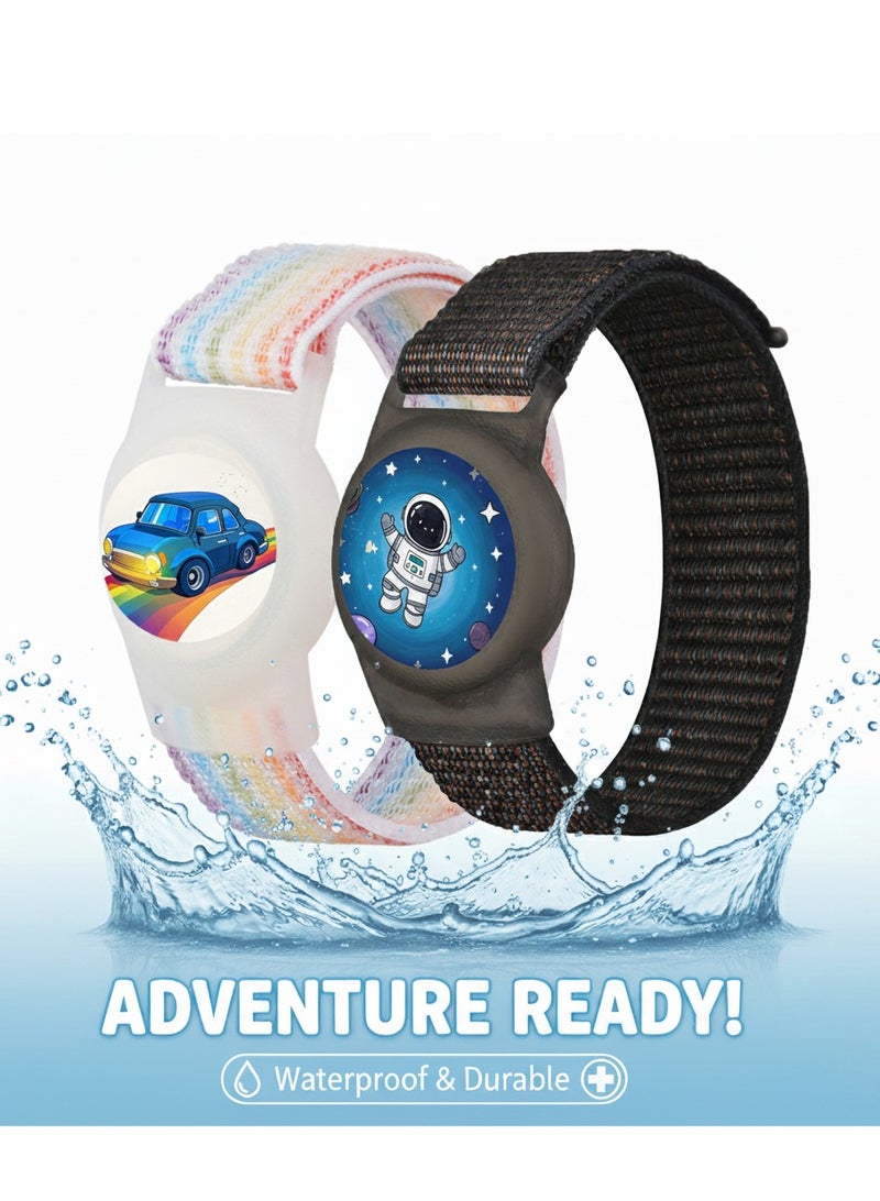 2 Pack AirTag Bracelet for Kids, Cute Kid Air Tag Wristband Adjustable Hidden Watch Band Air Tag Holder for Apple Air Tag, Soft Silicone Waterproof Air Tag Case for Kid - Image 1