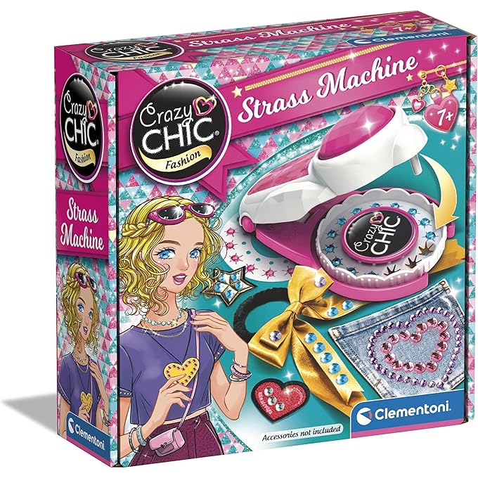 Clementoni 18692 Maquina Rhinestone Crazy Chic Machine-Art and Crafts for Girls Ages 7, Strass Stickers, Multi-Coloured, Medio