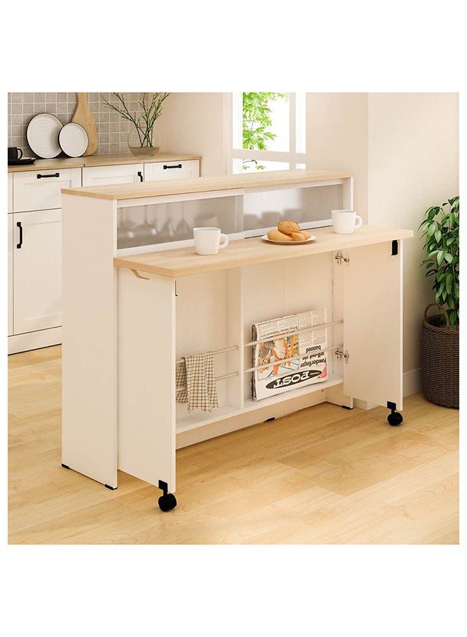 DANUBE HOME Algeria 4-Door Kitchen/Bar Cabinet with Folding Table - White/Oak - Engineered Wood Dining Room Furniture Accessories - Stylish Cabinets & Sideboards for Modern Homes