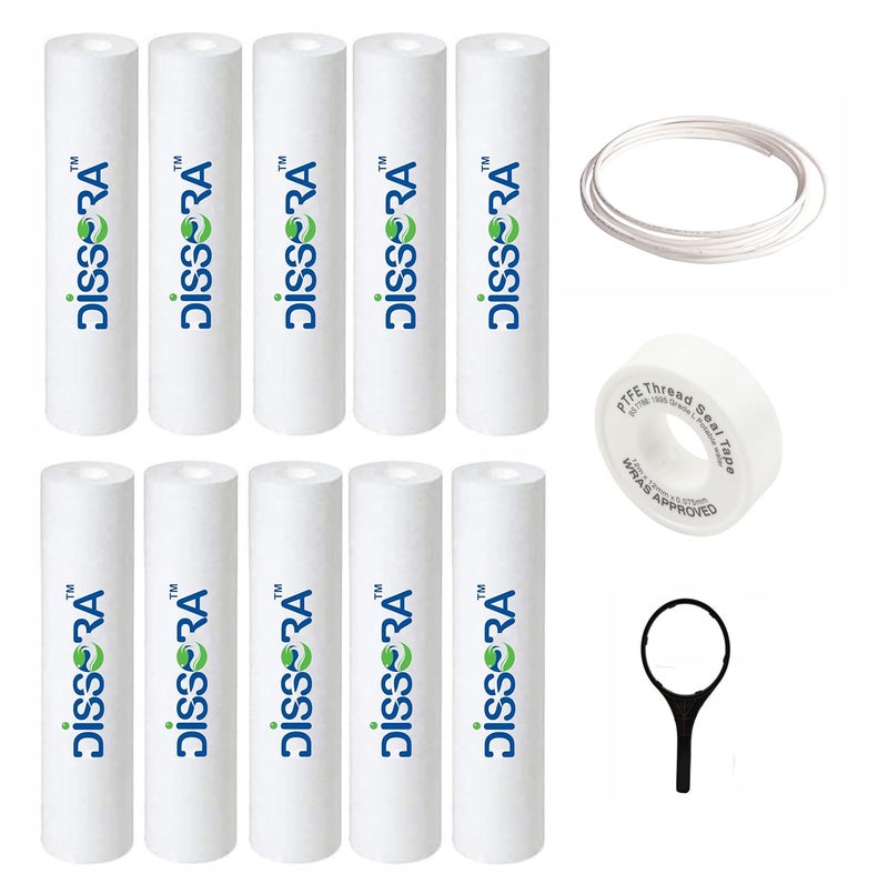 Dissora Dissora 10 Inch 5 Micron PP Spun Pre Filter Candle Suitable for All Brands RO UV UF 110 gm Premium Filter Pack of 10 - Image 1