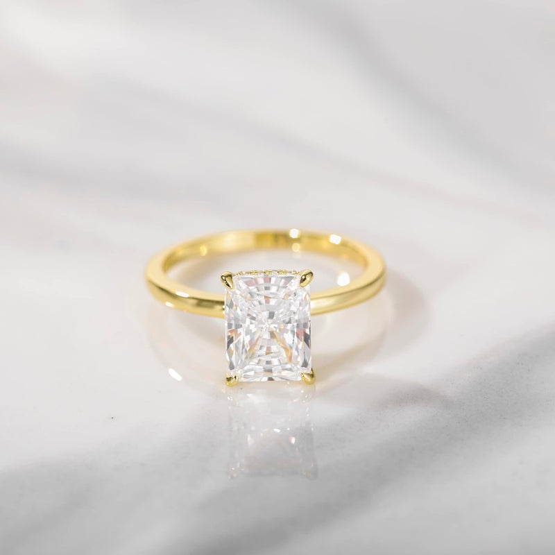 EAMTI 3CT 925 Sterling Silver 14K Gold Plated Engagement Rings Radiant Cut Solitaire Cubic Zirconia CZ Wedding Promise Rings for Her Wedding Bands for Women Size 6.5 - Image 2