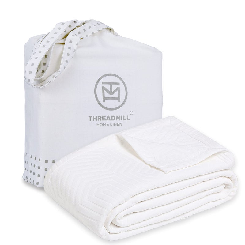 Threadmill Luxury Cotton Blankets for Twin Size Bed  AllSeason 100 Cotton Twin Blanket for Bed  Aster Jacquard Lightweight Soft  Cozy Coverlet 350GSM 68x90 inches  White