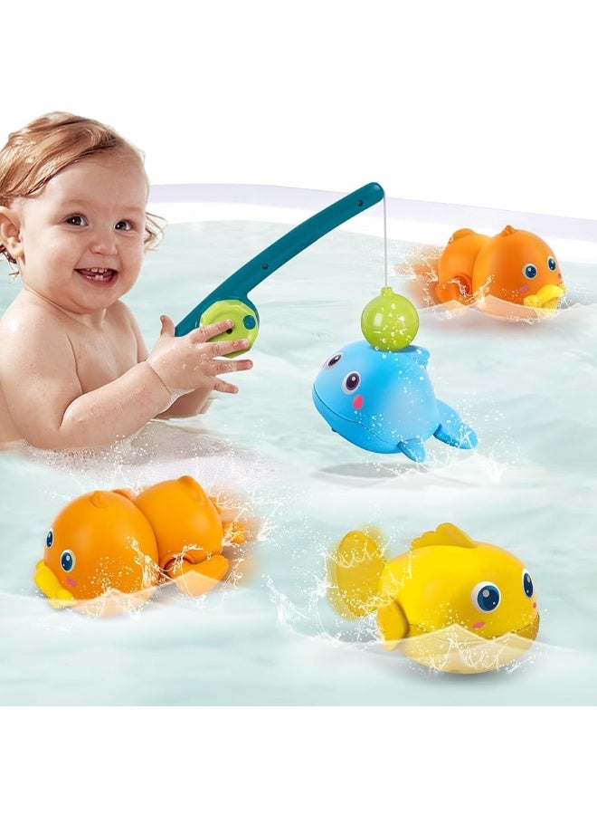 Dwi Dowellin Bath Toys for Toddlers, Magnetic Fishing Games Kids Bathtub Toys, Mold Free Wind-up Toys Swimming Fish Duck Whale Floating Water Toys for Kids Baby Infant - Image 3