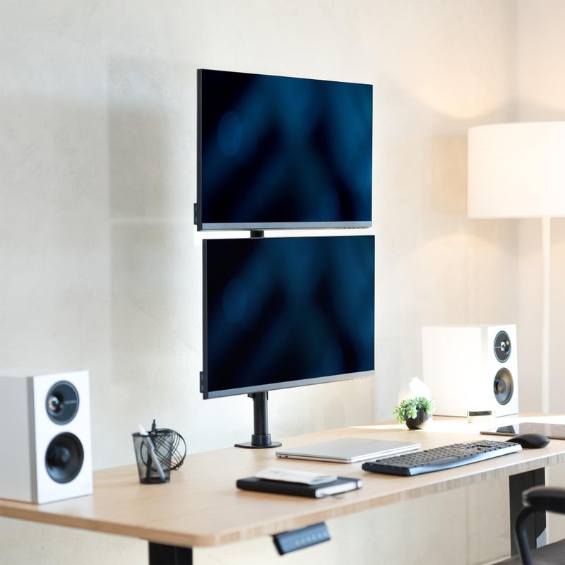 vivo حامل مكتب مزدوج للشاشات من VIVO مع تعديل الارتفاع وألواح VESA لشاشتين LCD عريضتين يصل حجمها إلى 34 بوصة، مصفوفة مكدسة، STAND-V002R - Image 2