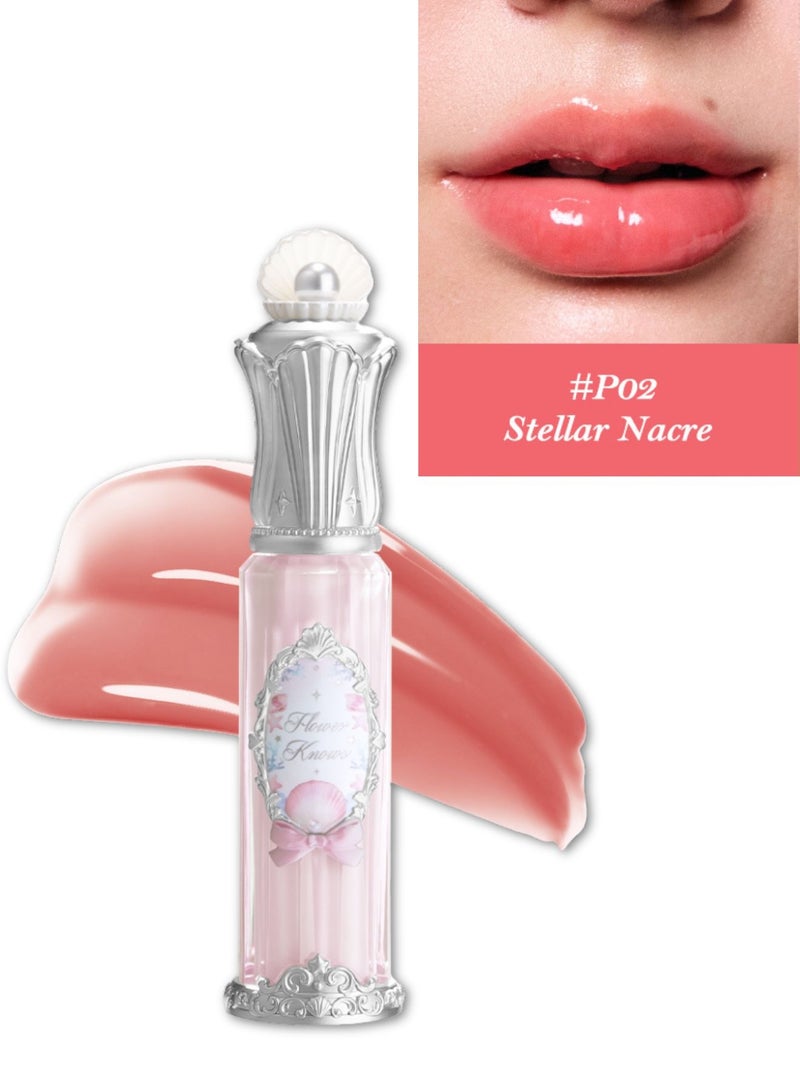 Flower Knows Shell's Jewel Nourishing Lip Glaze with Hydrating Essence and Glossy Shine  3-in-1 Lip Oil, Gloss u0026 Treatment – P02 Stellar Nacre - Image 1