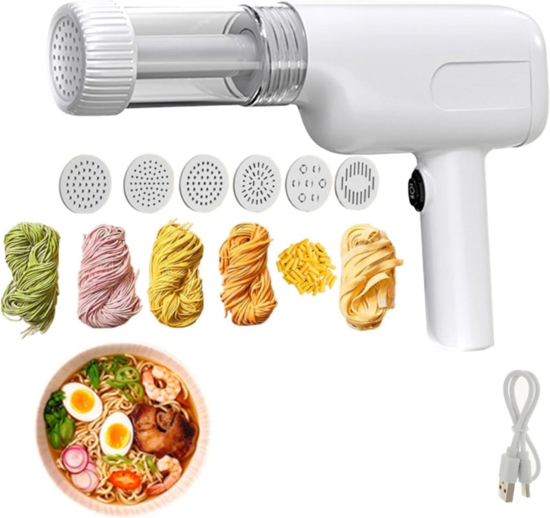 Jolfay Handheld Electric Pasta Maker, 6 -in-1 Cord- Less Pasta Maker Machine, Portable Noodle Maker with Noodle Molds, Automatic Noodle Press Machine, Homemade Spaghetti Maker for Kitchen - Image 1