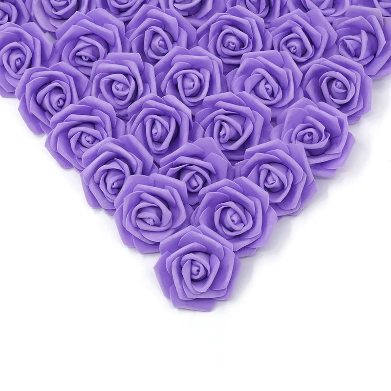 IPOPU Artificial Rose Flower Heads 100 Pcs Real Looking Purple Foam Fake Roses for DIY Wedding Baby Shower Centerpieces Arrangements Party Tables Home Decorations Purple 1 Stemless