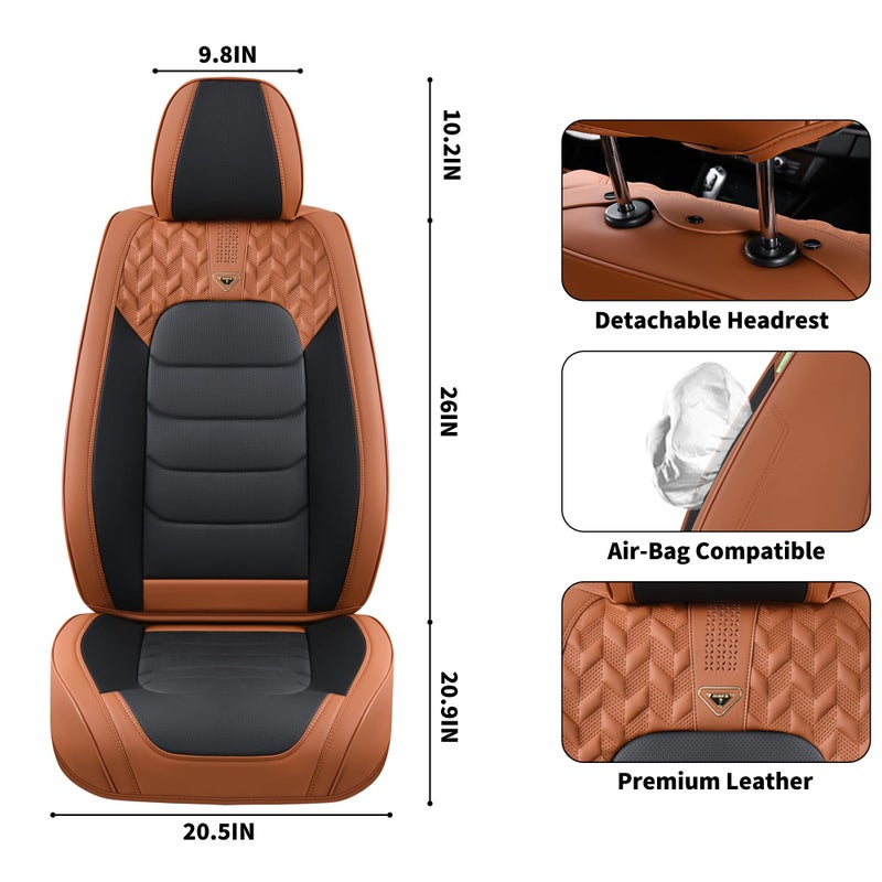 FLORICH Car Seat Covers, Leather Seat Covers, Front Seat Covers 2PCS,Waterproof Car Seat Protector, Auto Driver Seat Covers Accessories Fit for Most SUV Trucks(Brown&Black, Front Pair) - Image 3
