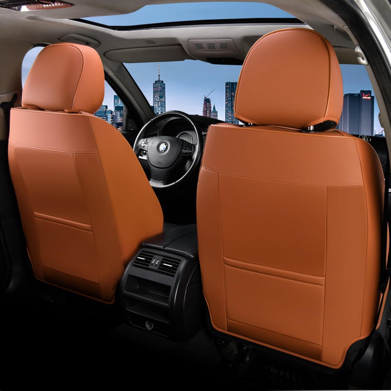 FLORICH Car Seat Covers, Leather Seat Covers, Front Seat Covers 2PCS,Waterproof Car Seat Protector, Auto Driver Seat Covers Accessories Fit for Most SUV Trucks(Brown&Black, Front Pair) - Image 2