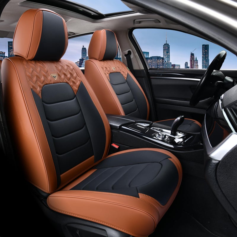 FLORICH Car Seat Covers, Leather Seat Covers, Front Seat Covers 2PCS,Waterproof Car Seat Protector, Auto Driver Seat Covers Accessories Fit for Most SUV Trucks(Brown&Black, Front Pair) - Image 1