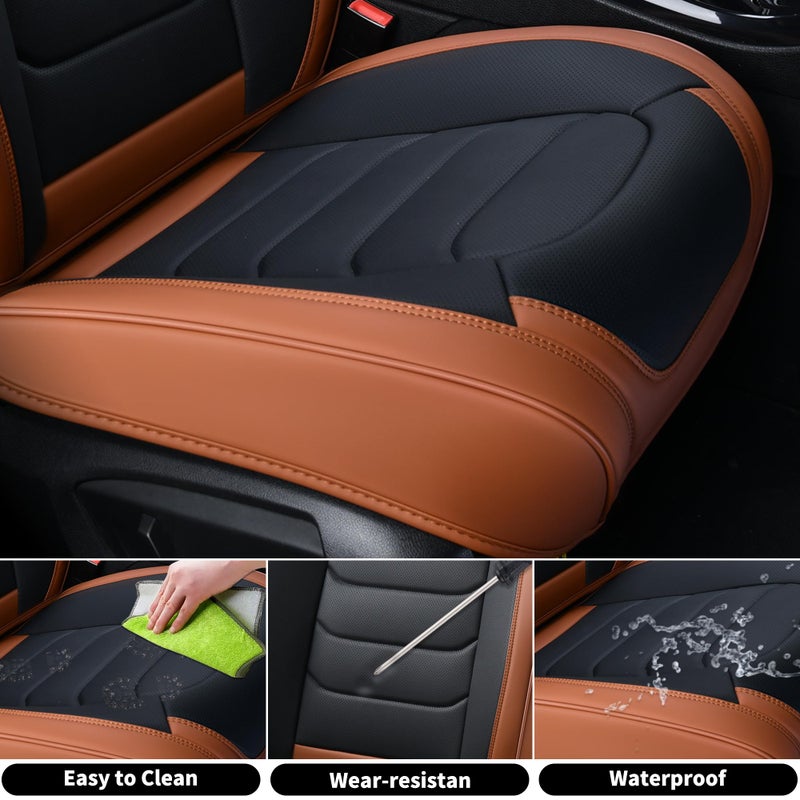 FLORICH Car Seat Covers, Leather Seat Covers, Front Seat Covers 2PCS,Waterproof Car Seat Protector, Auto Driver Seat Covers Accessories Fit for Most SUV Trucks(Brown&Black, Front Pair) - Image 4