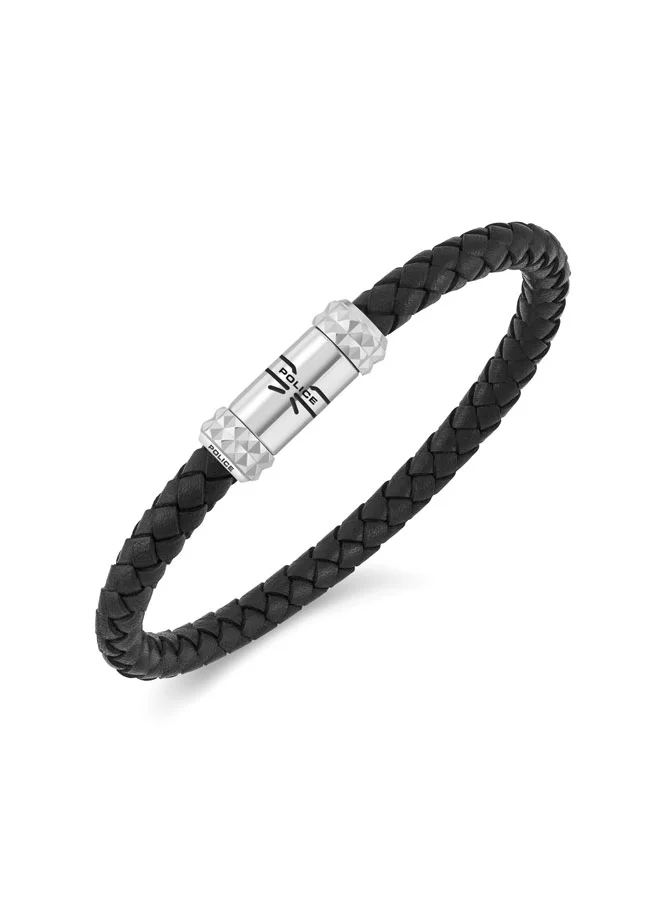 بوليس Ridgelace Black Braided Leather Bracelet for Men