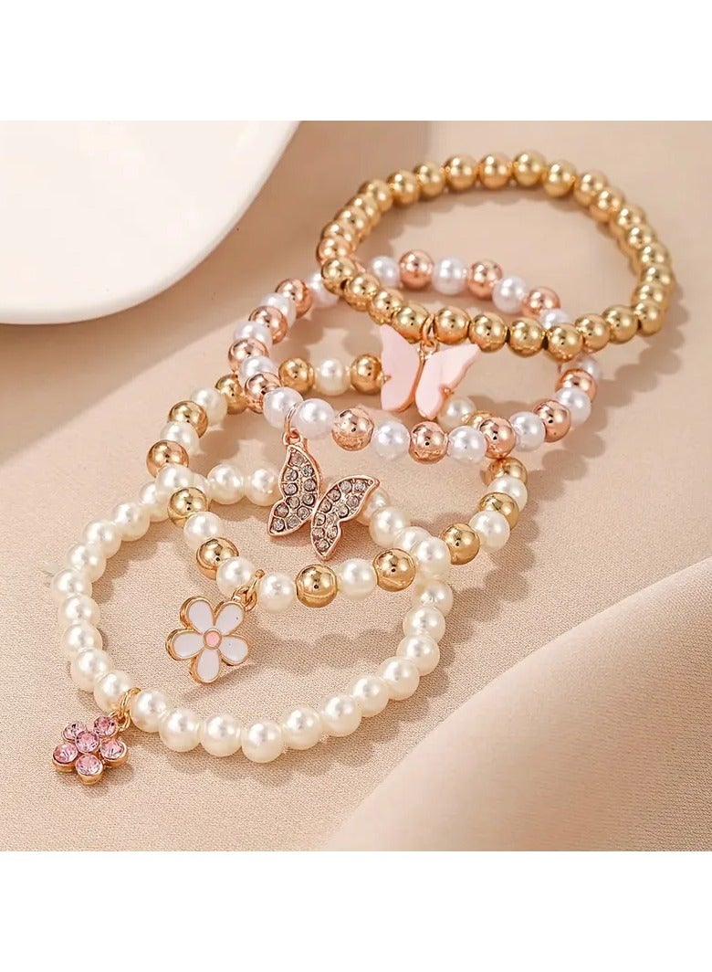 Goolsky مجموعة أساور 4 قطع أساور نسائية عالية الجودة رائعة | سحر الفراشة والديزي، تصاميم حيوانات وزهور جميلة للملابس الكاجوال - Image 1