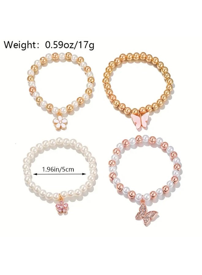 Goolsky مجموعة أساور 4 قطع أساور نسائية عالية الجودة رائعة | سحر الفراشة والديزي، تصاميم حيوانات وزهور جميلة للملابس الكاجوال - Image 2
