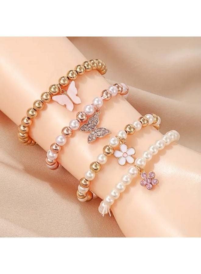 Goolsky مجموعة أساور 4 قطع أساور نسائية عالية الجودة رائعة | سحر الفراشة والديزي، تصاميم حيوانات وزهور جميلة للملابس الكاجوال - Image 3