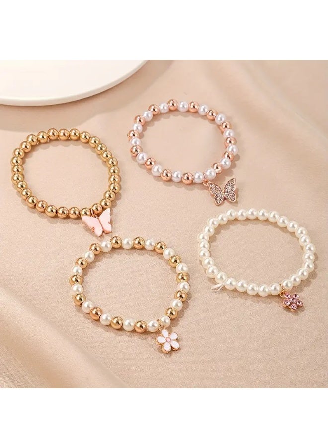 Goolsky مجموعة أساور 4 قطع أساور نسائية عالية الجودة رائعة | سحر الفراشة والديزي، تصاميم حيوانات وزهور جميلة للملابس الكاجوال - Image 5