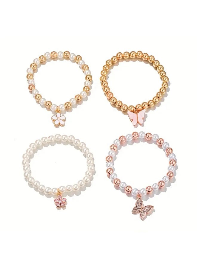 Goolsky مجموعة أساور 4 قطع أساور نسائية عالية الجودة رائعة | سحر الفراشة والديزي، تصاميم حيوانات وزهور جميلة للملابس الكاجوال - Image 4