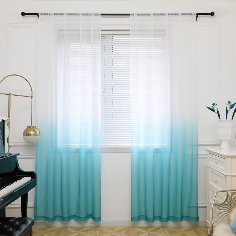 PHILEASY Window Sheer Gradient Blue Curtains 84 Inches Long 2 Panels Sheer Curtains Sheer Curtain Basic Rod Pocket Panel for Bedroom Living Room Yard Kitchen GradientBlue 52 W x 84 L 2 pcs