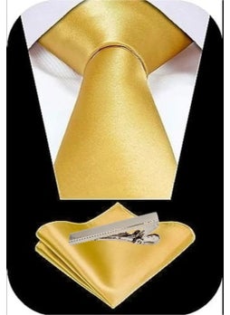 Tezzgelsin Men's Satin Tie Handkerchief and Silver Steel Tie Clip Set  - Image 2