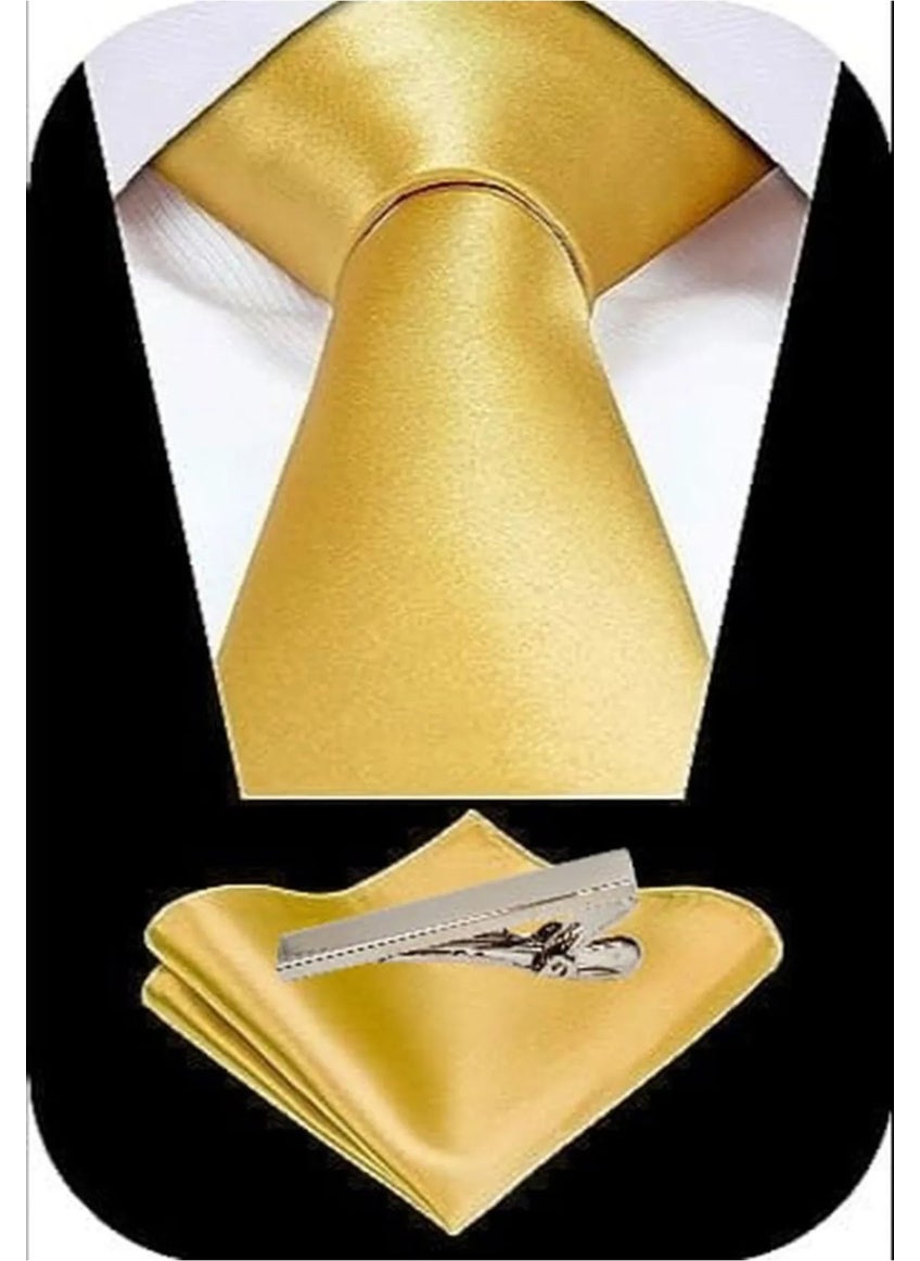 Tezzgelsin Men's Satin Tie Handkerchief and Silver Steel Tie Clip Set  - Image 2