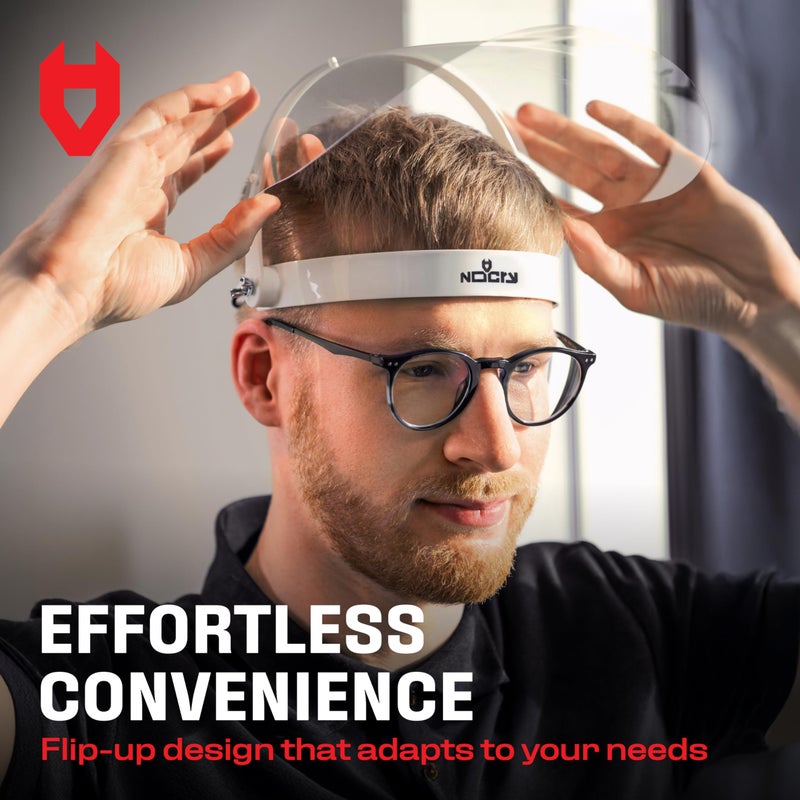 NoCry Protective Face Shield Mask with Adjustable Headband and 2 Reusable Plastic Visors â€” Flip-Up Design with Durable Metal Hinges â€” Anti-Slip Forehead Padding â€” Fits Over Glasses - Image 5