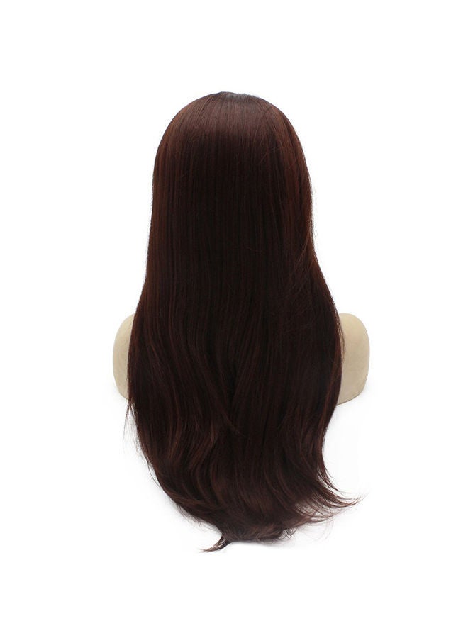 NIBEMINENT 24inch Long Straight Dark Reddish Auburn Lace Front Wig Natural Half Hand Tied Synthetic Fiber Hair at Mxangel Black - Image 2