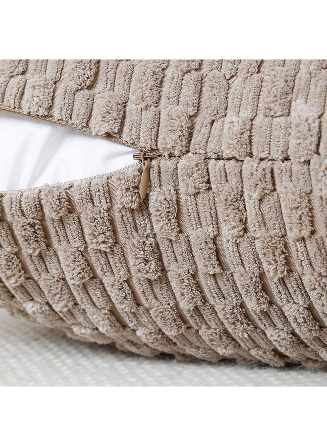 MADIZZ Pack of 2 Boho Striped Corduroy Throw Pillow Covers 22x22 Inch Taupe Soft Decorative Cushion Cover for Bedroom Sofa Pillow Shell - Image 4