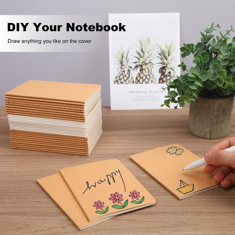 miikoul 100 Packs Kraft Small Blank Notebooks, Unlined Mini A6 Journals Bulk, Blank Notepads for Kids Student Back to School, Office, Sketching, Drawing, Writing Supplies, 5.5" X 4", 30 Sheets/60 Pages - Image 4