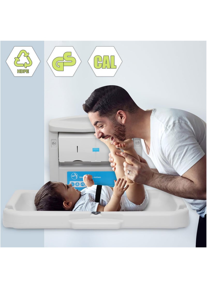 Commercial Baby Changing Station,Wall Mounted Baby Changing Station with Safety Strap,Wall Mounted Changing Table for Commercial Bathroom