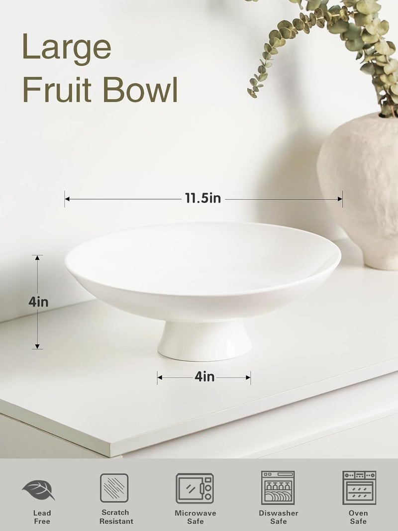Kanwone Large Fruit Bowl for Kitchen Counter  Decorative Bowls for Home Dcor  Ceramic Fruit Bowl Pedestal Bowl  Modern Key Bowl for Entryway Table  115 Inches White - Image 2