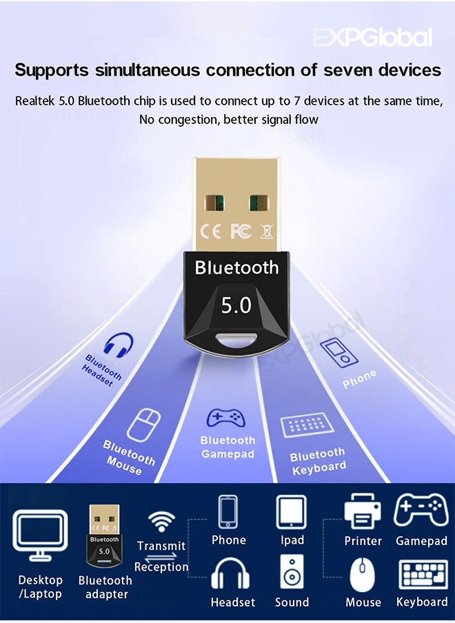 EXPGlobal - USB Receiver for Bluetooth Keyboard Mouse,Bluetooth USB,Keyboard Dongle Replacement,Unifying Receiver,Realtek Chips,Stable Performance,Support Win10/8/7,for Laptop,Headset,Speakers - Image 1