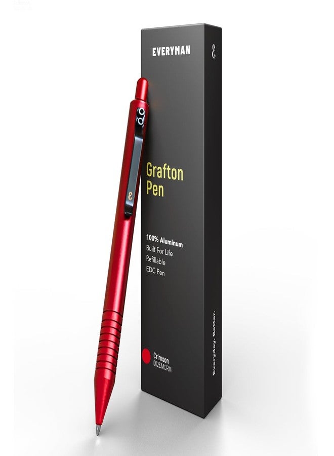 Everyman Grafton Full Click Refillable 0.7mm Gel Ink Pen, Crimson | Sleek Anodized Aluminum EDC Pen with Deep Grooved Grip | Smooth Writing Pocket Pen for Office, Travel, Gifting & Daily Use - Image 1
