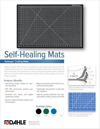 Dahle Vantage 10691 Premium Self-Healing Cutting Mat, 12"x18", 1/2" Grid, 5 Layers for Max Healing, Perfect for Crafts & Sewing, Blue - Image 5