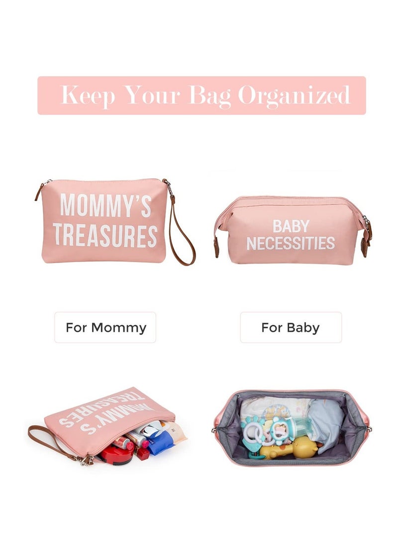 Y&D - Diaper Bag Tote for Girls with 2 Organizer Pouches, Large Capacity Mommy Hospital and Weekender Travel, Functional Baby Bag, Pink - Image 1