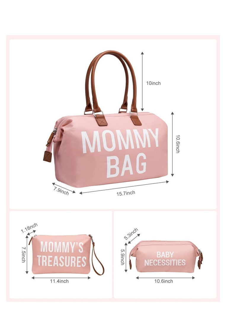 Y&D - Diaper Bag Tote for Girls with 2 Organizer Pouches, Large Capacity Mommy Hospital and Weekender Travel, Functional Baby Bag, Pink - Image 1