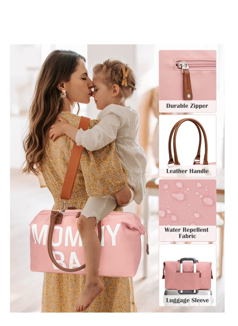 Y&D - Diaper Bag Tote for Girls with 2 Organizer Pouches, Large Capacity Mommy Hospital and Weekender Travel, Functional Baby Bag, Pink - Image 1