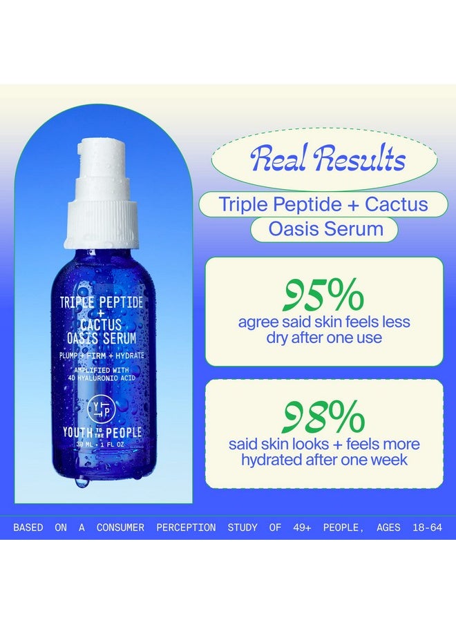 Youth To The People - Triple Peptide + Cactus Oasis Face Serum 4D Hyaluronic Acid Hydrating Serum + Skin Firming Peptides For Face & Malachite Minerals For A 3In1 Face Tightening Facial Serum (1Oz) - Image 1