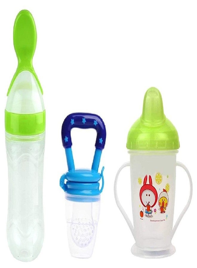 Lappu Baby Rice Paste Food Feeder with Baby Fruit Nibbler & Baby Spout Sipper Cup (Combo Super Saver Pack) (Multi.3) - Image 1