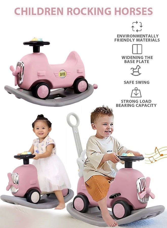 Rocking Horse Toys,Multifunctional Baby Rocking Horse,3 In 1 Interactive Rocking Horse With Push Rod,Kid's Ride on Toys,children's Balance Bike Toys,with Detachable Balance Board Push Handle and 4 Smooth Wheels for Boys Girls，Easy to Swing and Assemble - Image 1