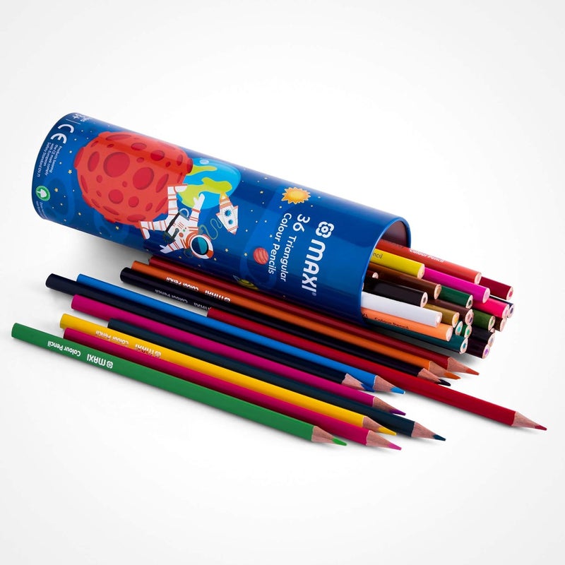 ماكسي أقلام تلوين مثلثة ماكسي 36 لونًا في علبة معدنية مستديرة، متنوعة الألوان - Image 1