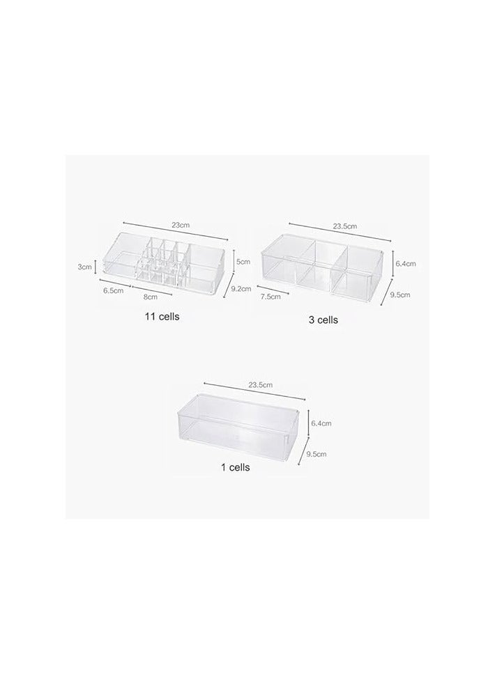 Set of 3 Stackable Makeup Organizer 3 Deep Acrylic Cosmetic Storage Drawers and 9 Mesh Lipstick Holders Jewelry Display Boxes Bathroom Cabinet Organizer - Image 2