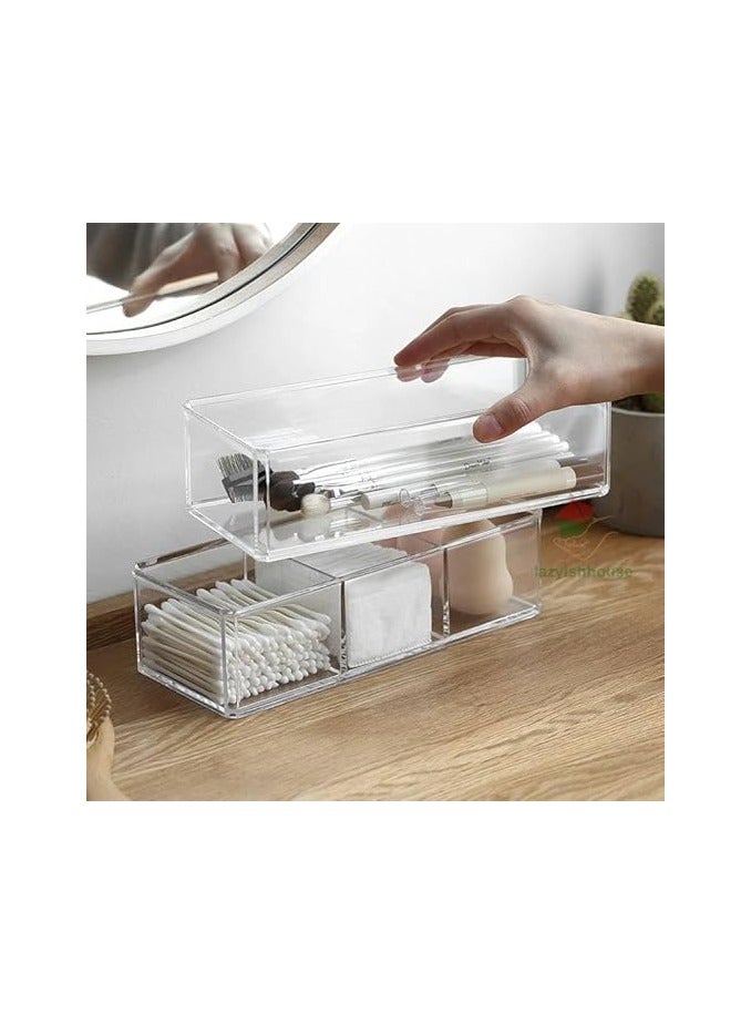 Set of 3 Stackable Makeup Organizer 3 Deep Acrylic Cosmetic Storage Drawers and 9 Mesh Lipstick Holders Jewelry Display Boxes Bathroom Cabinet Organizer - Image 4