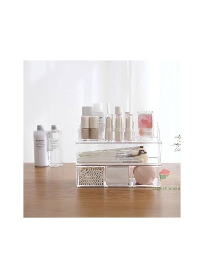 Set of 3 Stackable Makeup Organizer 3 Deep Acrylic Cosmetic Storage Drawers and 9 Mesh Lipstick Holders Jewelry Display Boxes Bathroom Cabinet Organizer - Image 5