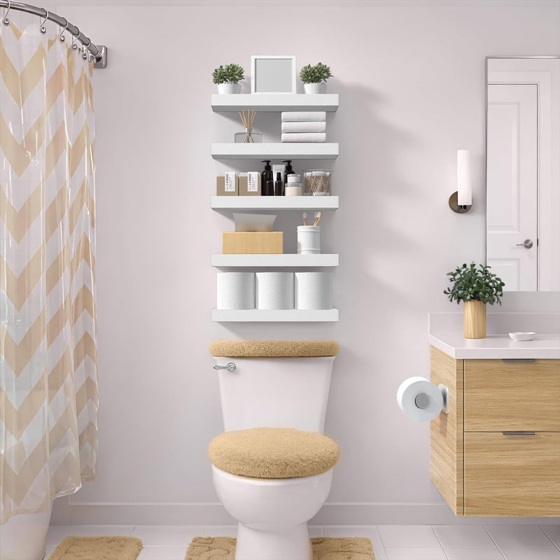 Sorbus Floating Shelves for Wall, Bathroom Shelves Wall Mounted for Kitchen, Bedroom, Living Room, Bathroom Storage, Over Toilet, Hanging Book Shelf for Wall Home Decor (4 Pack) - Image 2
