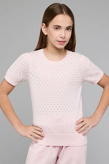 أر أند بي Knitted Top with Crew Neck and Puff Sleeves