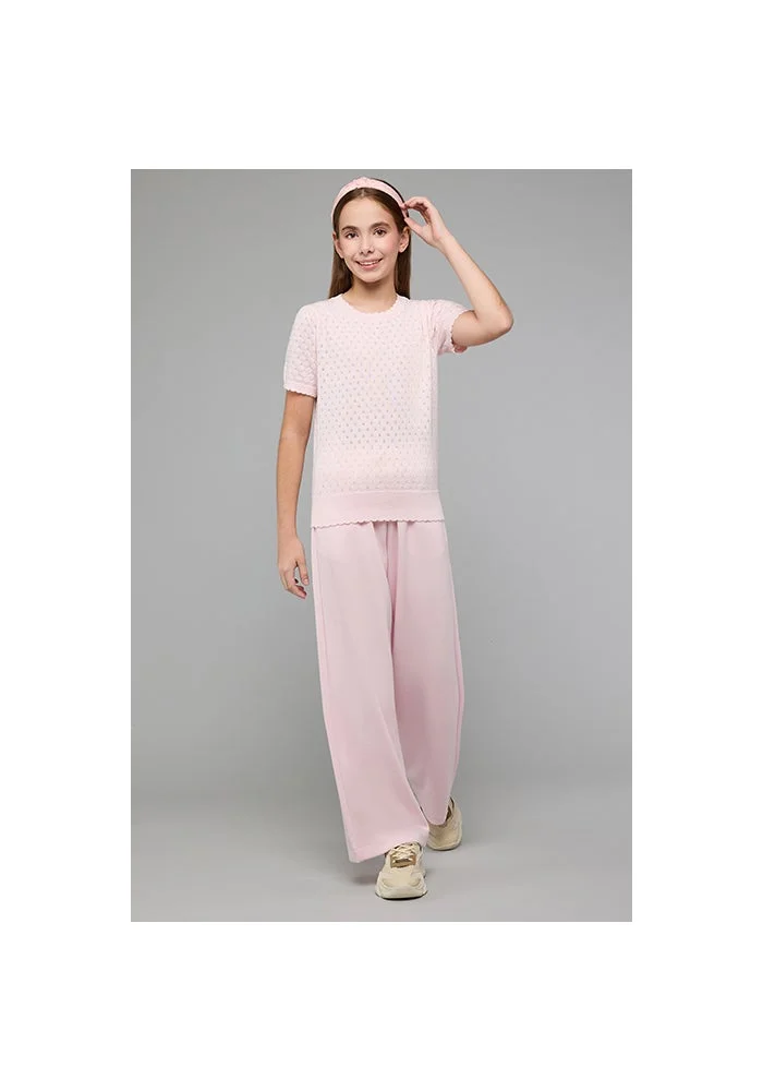 R&b Knitted Top with Crew Neck and Puff Sleeves