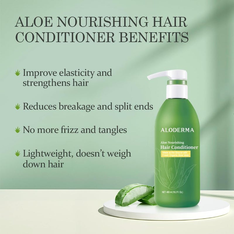 Aloderma Aloe Nourishing Hair Conditioner Made with Fresh Organic Aloe Vera for Dry, Damaged Hair - Deeply Hydrates and Nourishes Hair and Scalp, Leaving it Soft & Refreshed - Crambe Seed Oil - 16oz - Image 2