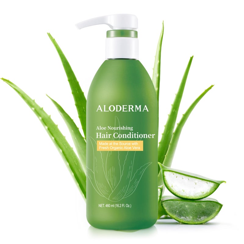 Aloderma Aloe Nourishing Hair Conditioner Made with Fresh Organic Aloe Vera for Dry, Damaged Hair - Deeply Hydrates and Nourishes Hair and Scalp, Leaving it Soft & Refreshed - Crambe Seed Oil - 16oz - Image 1