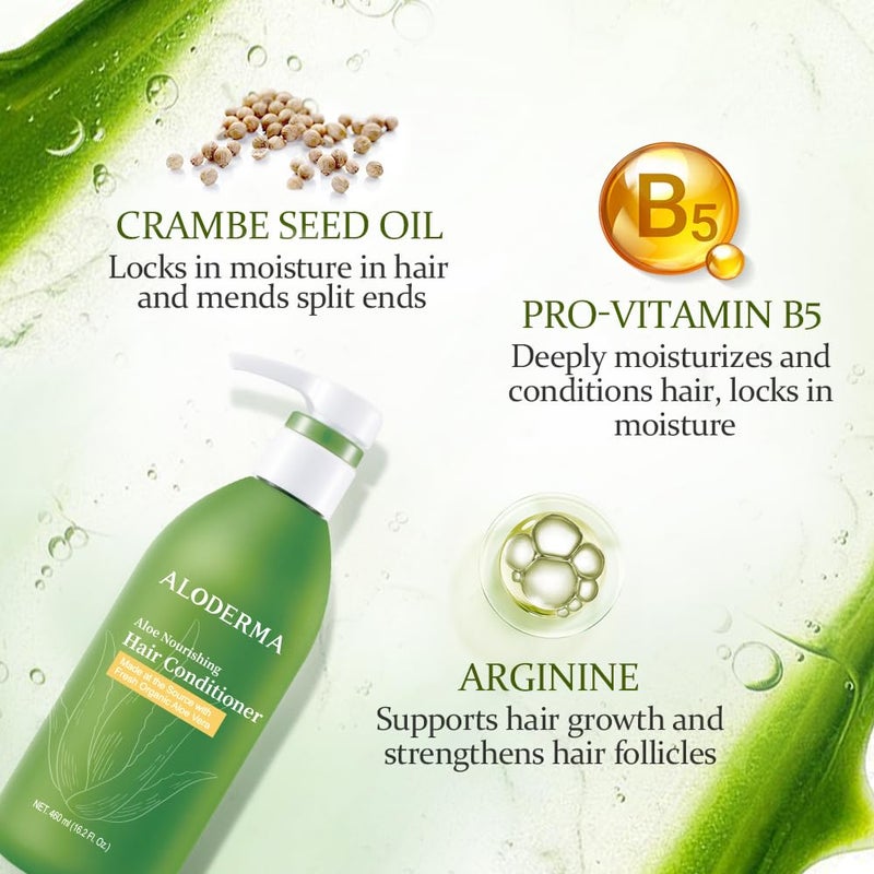 Aloderma Aloe Nourishing Hair Conditioner Made with Fresh Organic Aloe Vera for Dry, Damaged Hair - Deeply Hydrates and Nourishes Hair and Scalp, Leaving it Soft & Refreshed - Crambe Seed Oil - 16oz - Image 3