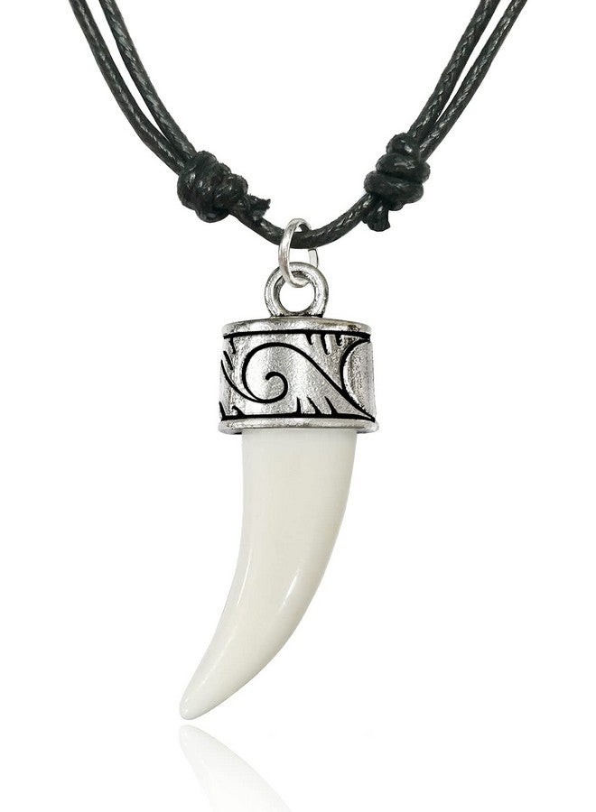 Bijoux De Ja قلادة معلق بها سن ذئب مع تاج مجعد، حبل قابل للتعديل - Image 1